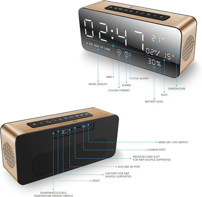 ICE-BINGO Bluetooth Lautsprecher Wecker Radio A10 pour iPhone Android (Or)
