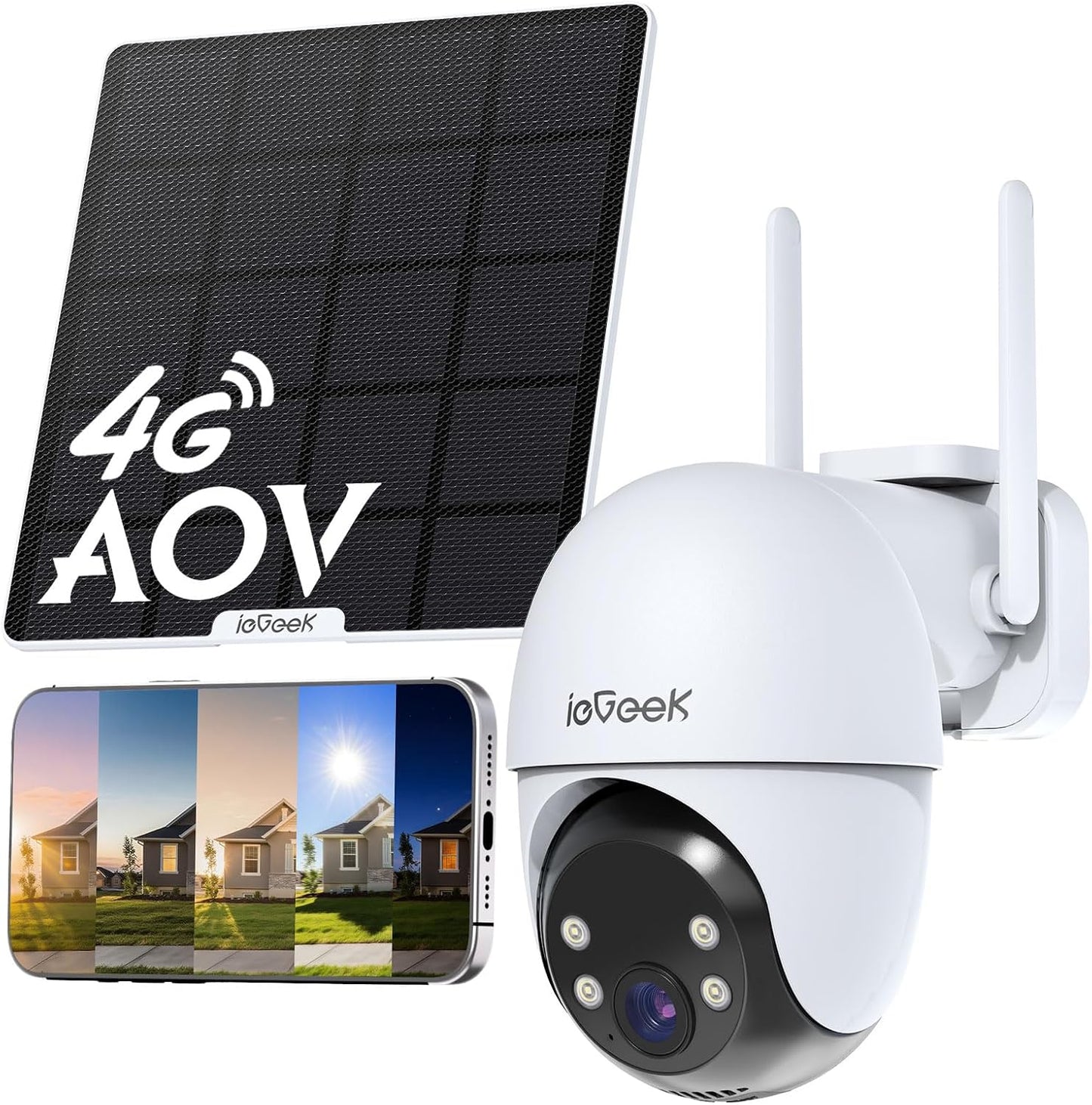 ieGeek 4G 24/7 Aufzeichnung AOV Überwachungskamera, 360° PTZ, 2K 3MP, KI-Erkennung mit SIM