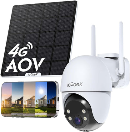 ieGeek 4G 24/7 Aufzeichnung AOV Überwachungskamera, 360° PTZ, 2K 3MP, KI-Erkennung mit SIM