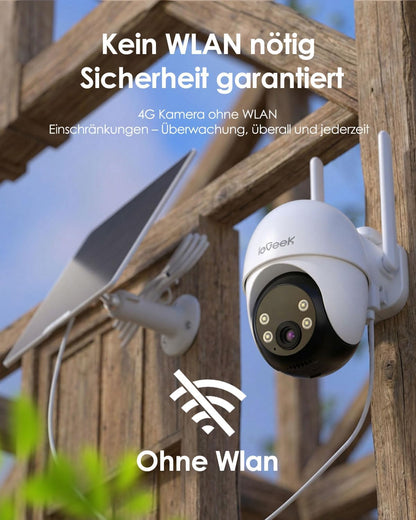 ieGeek 4G 24/7 Aufzeichnung AOV Überwachungskamera, 360° PTZ, 2K 3MP, KI-Erkennung mit SIM