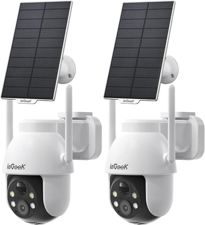 ieGeek 2Pcs 2K 3MP Überwachungskamera Aussen Solar, 360° PTZ 2.4GHz Kabellos
