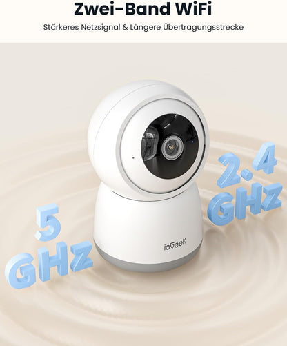 ieGeek 2K 360° WLAN Überwachungskamera , 2,4/5 GHz Hundekamera mit APP(2 Stück)