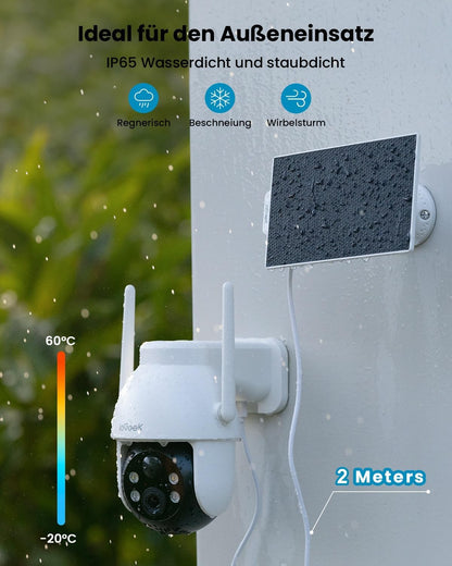 ieGeek 2Pcs 2K 3MP Überwachungskamera Aussen Solar, 360° PTZ 2.4GHz Kabellos