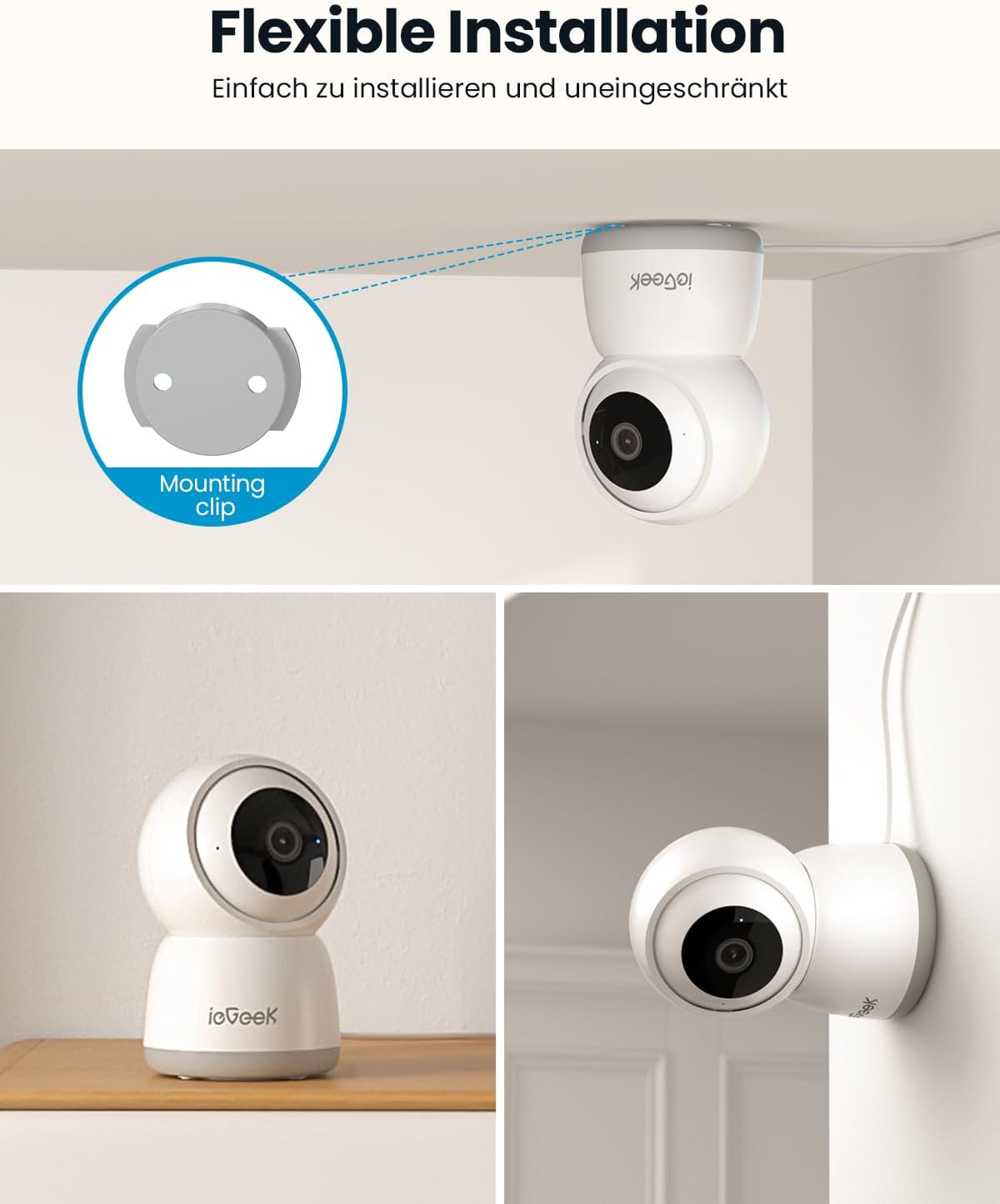 ieGeek 2K 360° WLAN Überwachungskamera , 2,4/5 GHz Hundekamera mit APP(2 Stück)