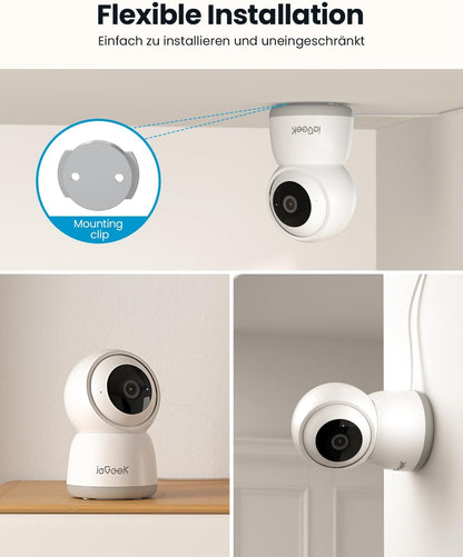ieGeek 2K 360° WLAN Überwachungskamera , 2,4/5 GHz Hundekamera mit APP(2 Stück)