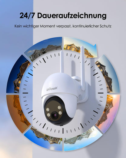 ieGeek 4G 24/7 Aufzeichnung AOV Überwachungskamera, 360° PTZ, 2K 3MP, KI-Erkennung mit SIM