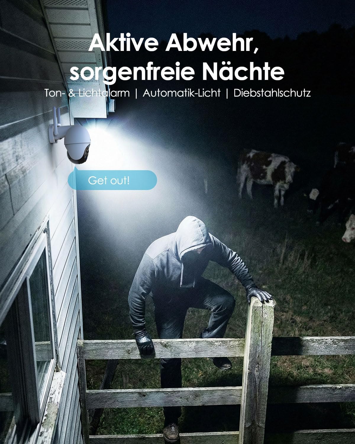 ieGeek 4G 24/7 Aufzeichnung AOV Überwachungskamera, 360° PTZ, 2K 3MP, KI-Erkennung mit SIM