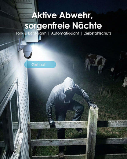 ieGeek 4G 24/7 Aufzeichnung AOV Überwachungskamera, 360° PTZ, 2K 3MP, KI-Erkennung mit SIM