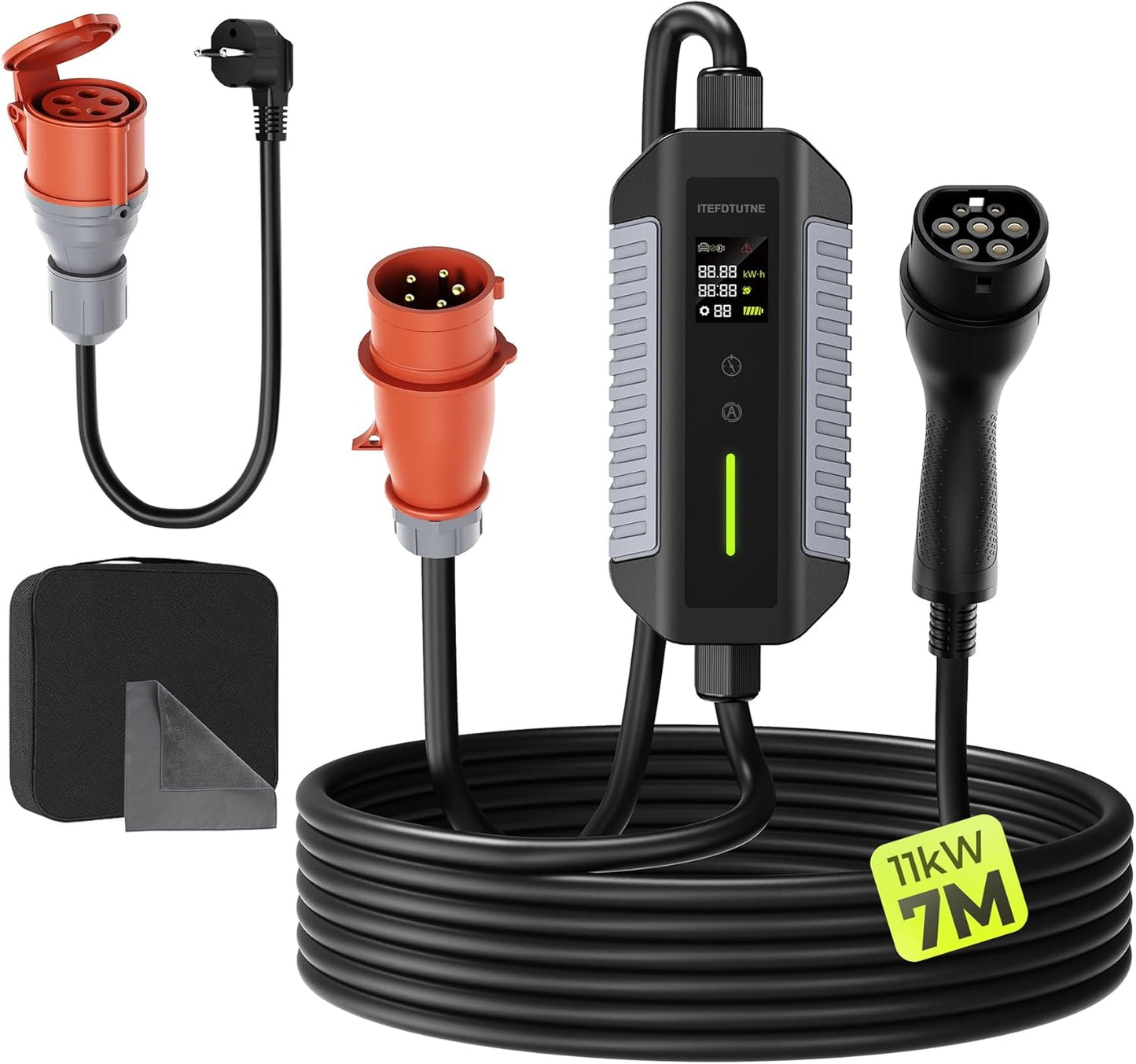 Typ 2 Ladekabel 11kW mit CEE-Stecker, [7M | 6-16A | 3-Phasig] mit Einstellbarer Ladeleistung Mobile Wallbox