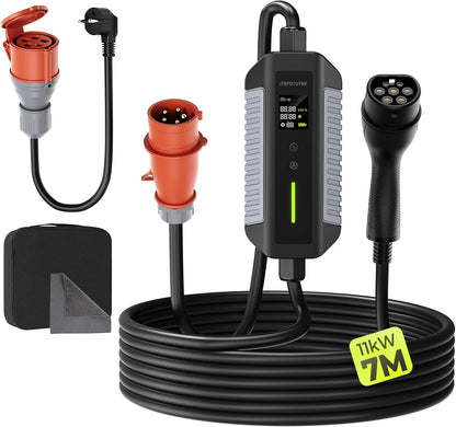 Typ 2 Ladekabel 11kW mit CEE-Stecker, [7M | 6-16A | 3-Phasig] mit Einstellbarer Ladeleistung Mobile Wallbox