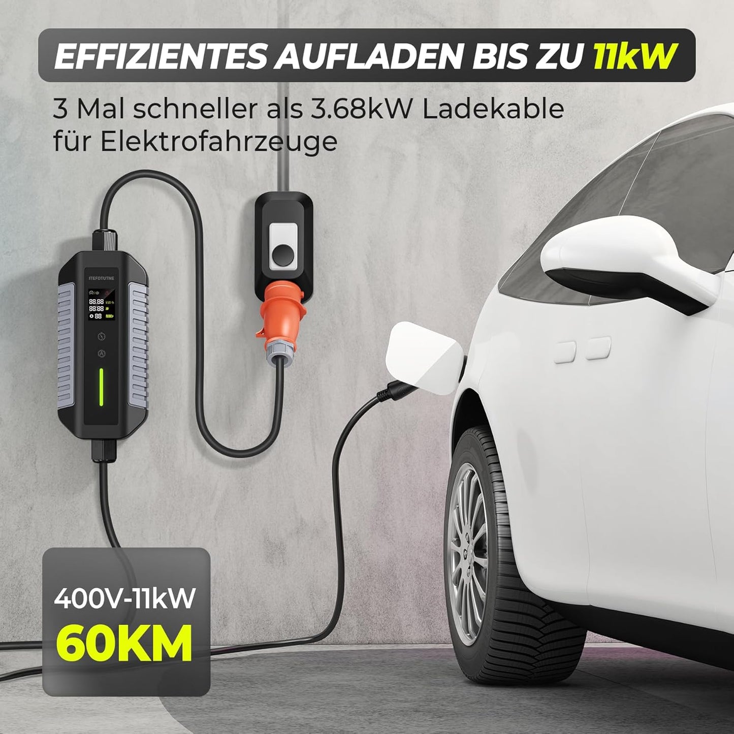 Typ 2 Ladekabel 11kW mit CEE-Stecker, [7M | 6-16A | 3-Phasig] mit Einstellbarer Ladeleistung Mobile Wallbox