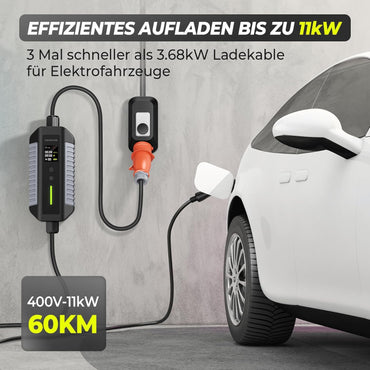 Typ 2 Ladekabel 11kW mit CEE-Stecker, [7M | 6-16A | 3-Phasig] mit Einstellbarer Ladeleistung Mobile Wallbox