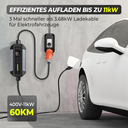 Typ 2 Ladekabel 11kW mit CEE-Stecker, [7M | 6-16A | 3-Phasig] mit Einstellbarer Ladeleistung Mobile Wallbox