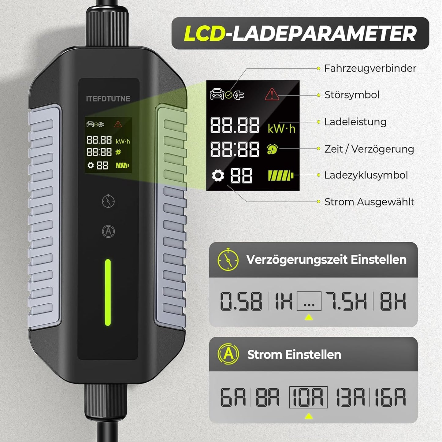 Typ 2 Ladekabel 11kW mit CEE-Stecker, [7M | 6-16A | 3-Phasig] mit Einstellbarer Ladeleistung Mobile Wallbox