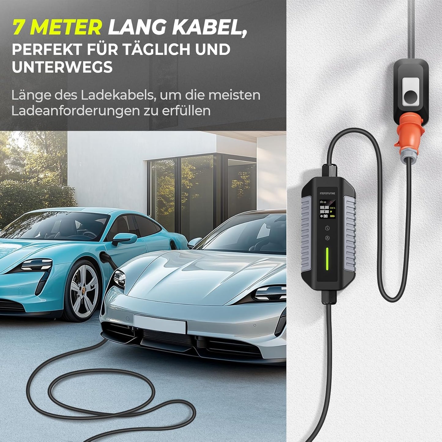 Typ 2 Ladekabel 11kW mit CEE-Stecker, [7M | 6-16A | 3-Phasig] mit Einstellbarer Ladeleistung Mobile Wallbox