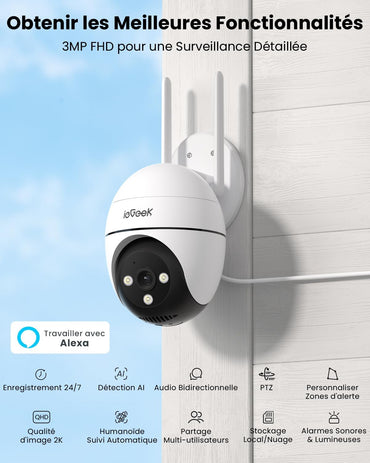 ieGeek 2K bewakingscamera 360°, 2,4 G/5 GHz 3MP IP-camera, 24/7 opname,ZS-GQ2 (2 stuks)