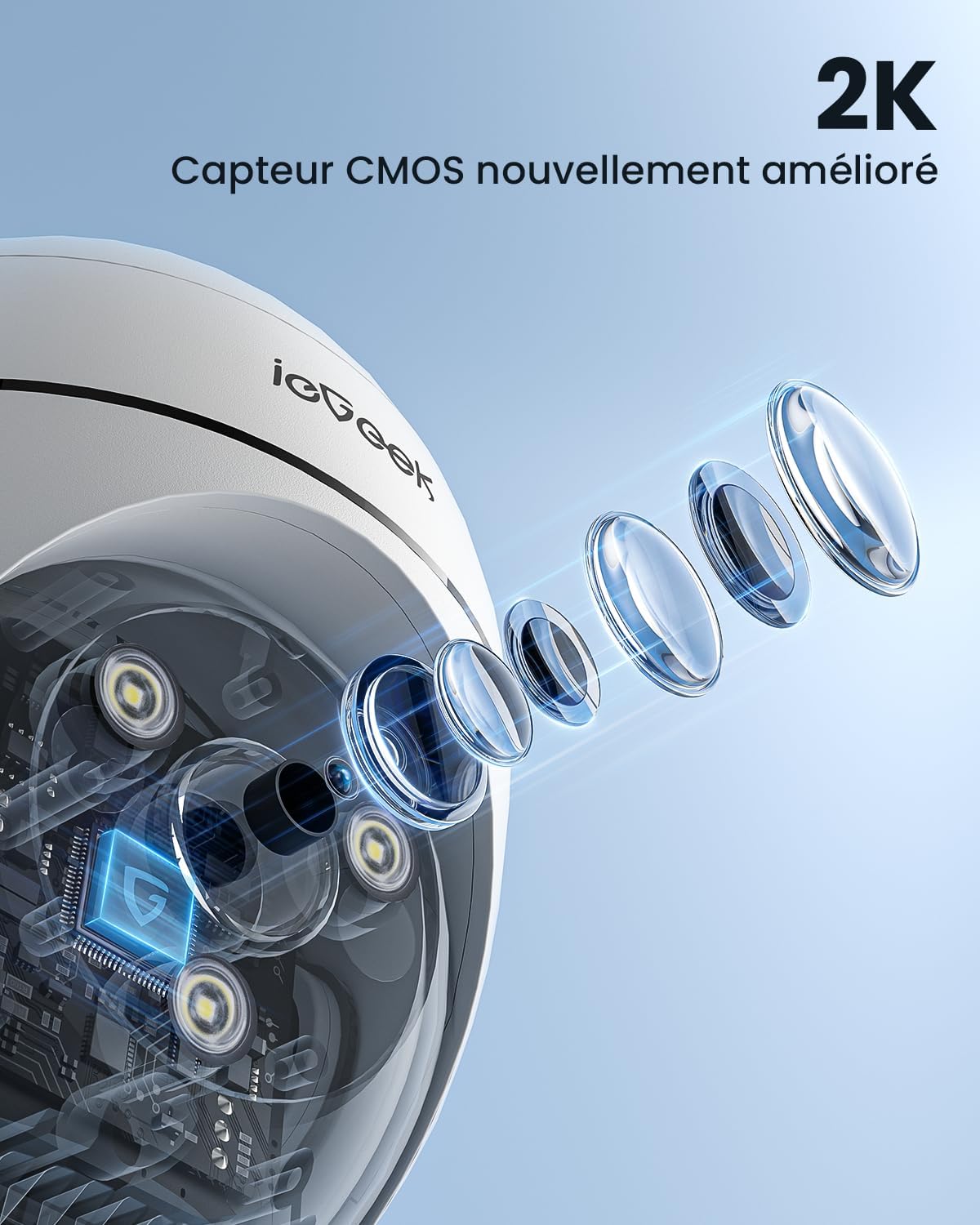 ieGeek 2K bewakingscamera 360°, 2,4 G/5 GHz 3MP IP-camera, 24/7 opname,ZS-GQ2 (2 stuks)