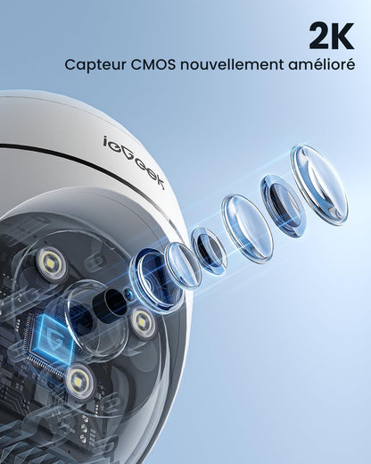 ieGeek 2K bewakingscamera 360°, 2,4 G/5 GHz 3MP IP-camera, 24/7 opname,ZS-GQ2 (2 stuks)