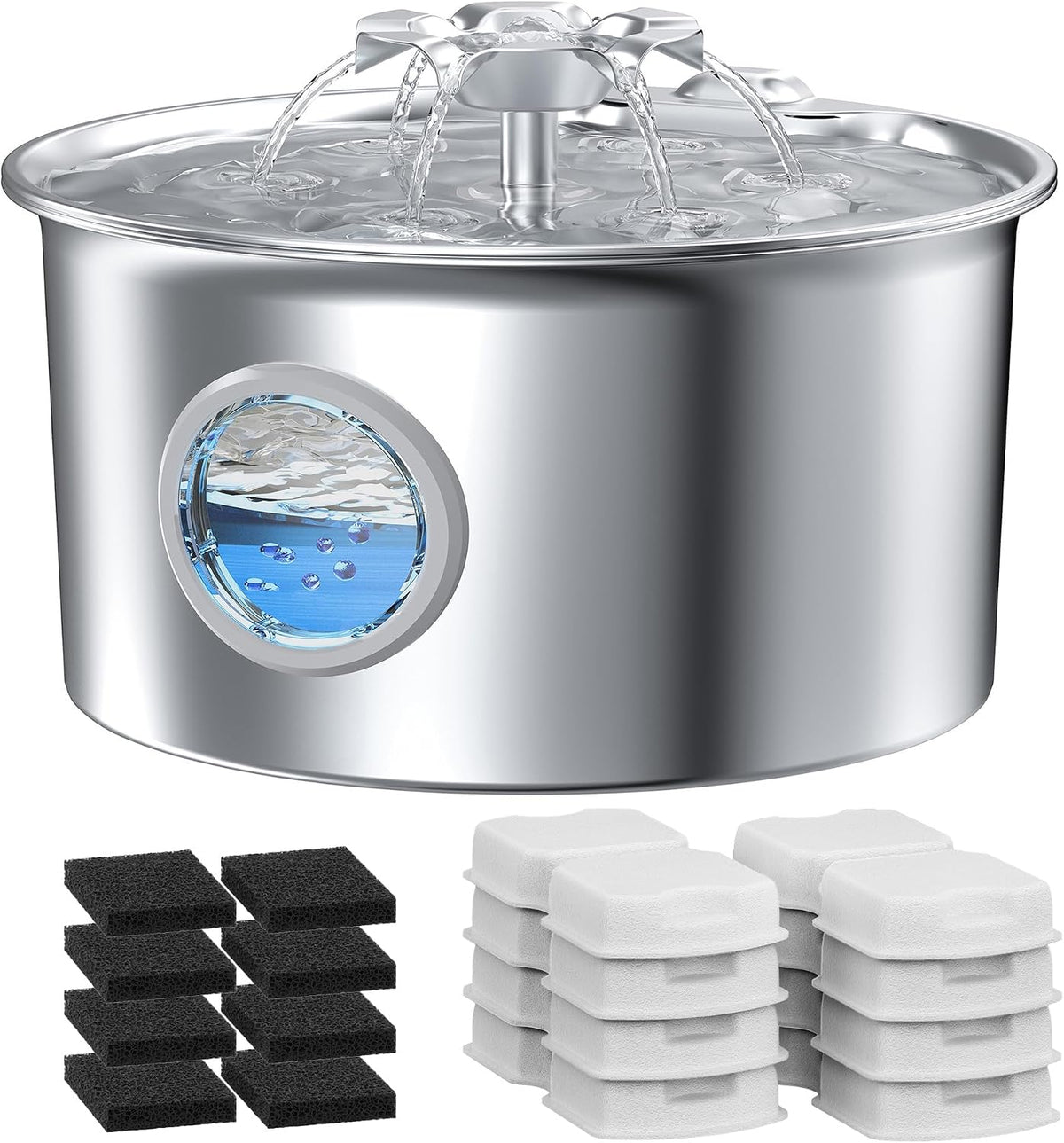 IHOUONE Katzenbrunnen Edelstahl  2.6L  Super Silent Trinkbrunnen Wasserfall Design