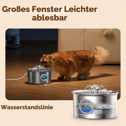 IHOUONE Katzenbrunnen Edelstahl  2.6L  Super Silent Trinkbrunnen Wasserfall Design