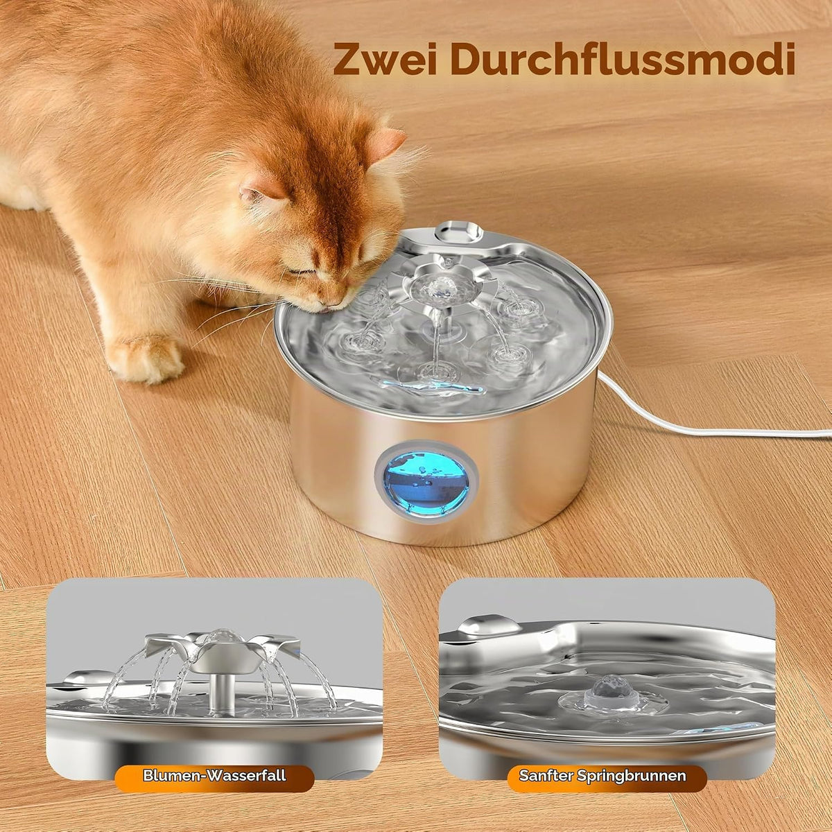 IHOUONE Katzenbrunnen Edelstahl  2.6L  Super Silent Trinkbrunnen Wasserfall Design