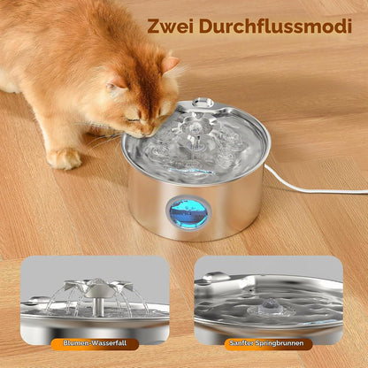IHOUONE Katzenbrunnen Edelstahl  2.6L  Super Silent Trinkbrunnen Wasserfall Design