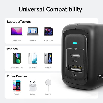 imuto Powerbank PD 65W 27000mAh Externer Akku mit 65W USB-C Ladegerät