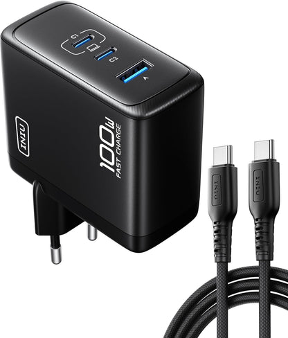 INIU USB C Ladegerät, 100W 3-Port Laptop Schnellladegerät mit USB C Mehrfach Netzteil