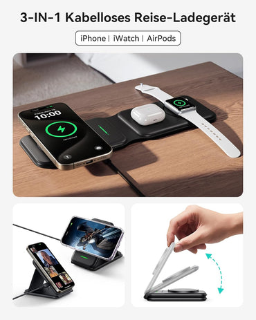 INIU 15W MagSafe Ladestation 3 in 1, Faltbares Wireless Charger für Iphone  (mit 20W Adapter und USB-C-Kabel)