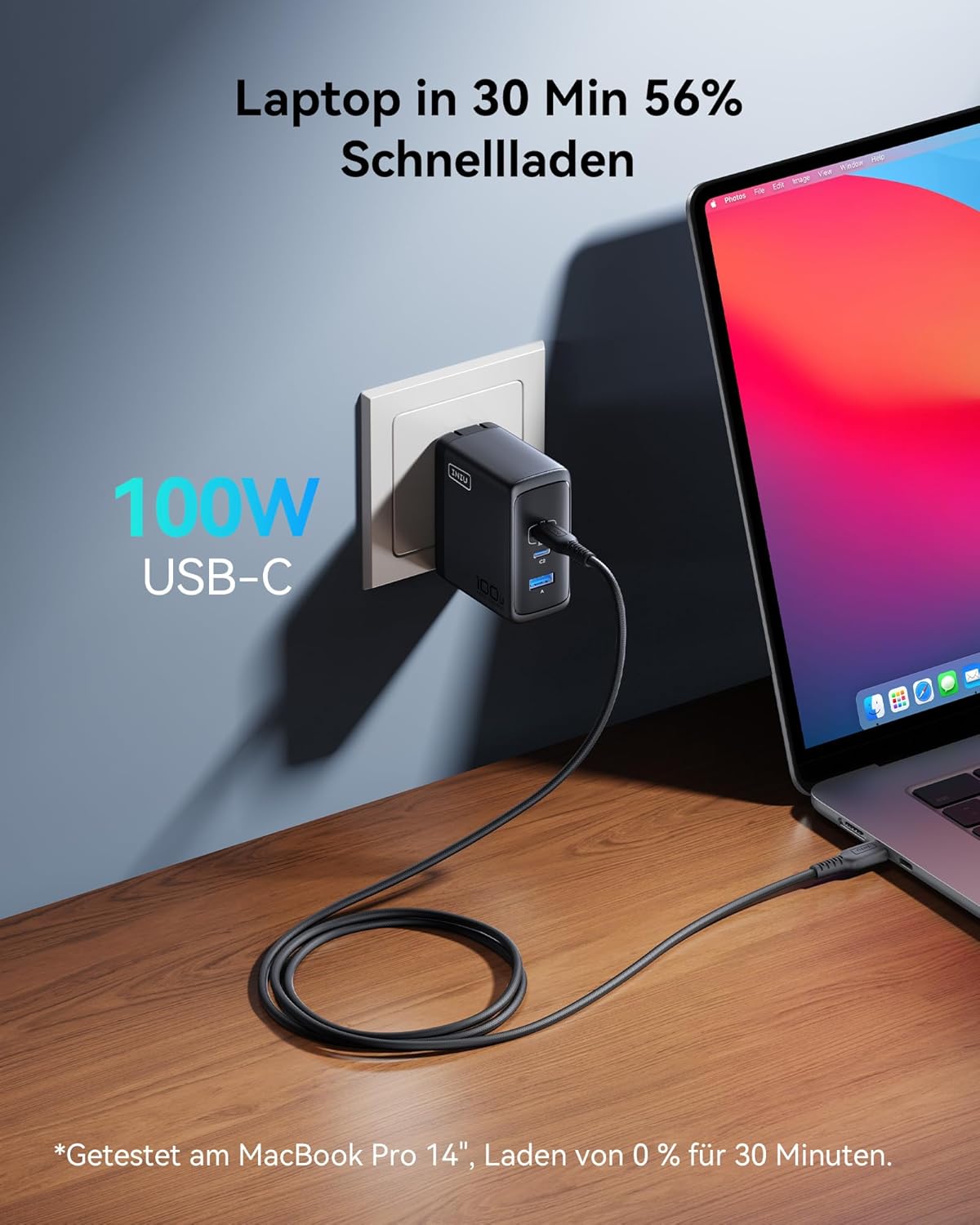 INIU USB C Ladegerät, 100W 3-Port Laptop Schnellladegerät mit USB C Mehrfach Netzteil