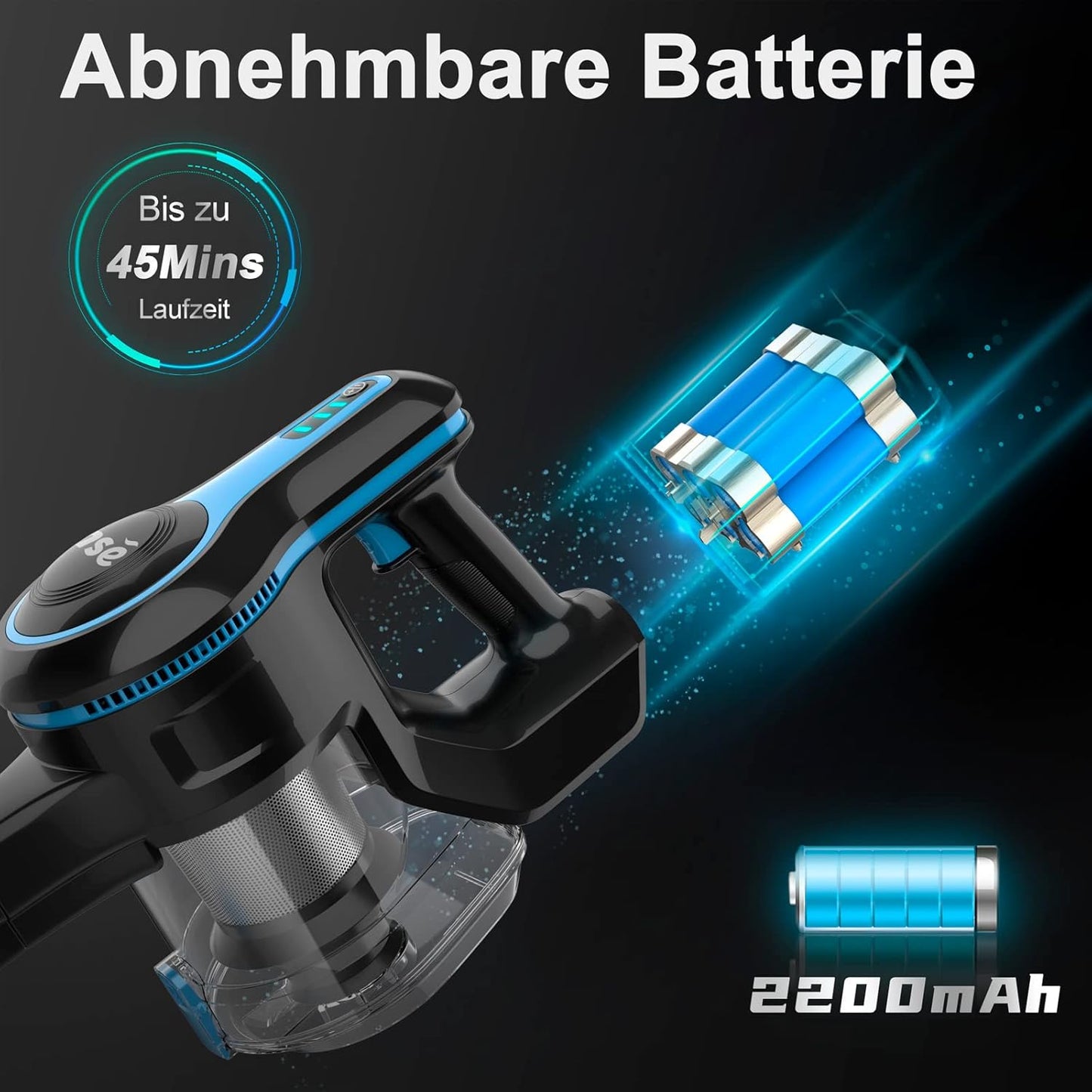 INSE N5S Akku Staubsauger 20KPa, 6-in-1 Staubsauger,45 Min Laufzeit, 1,2 L
