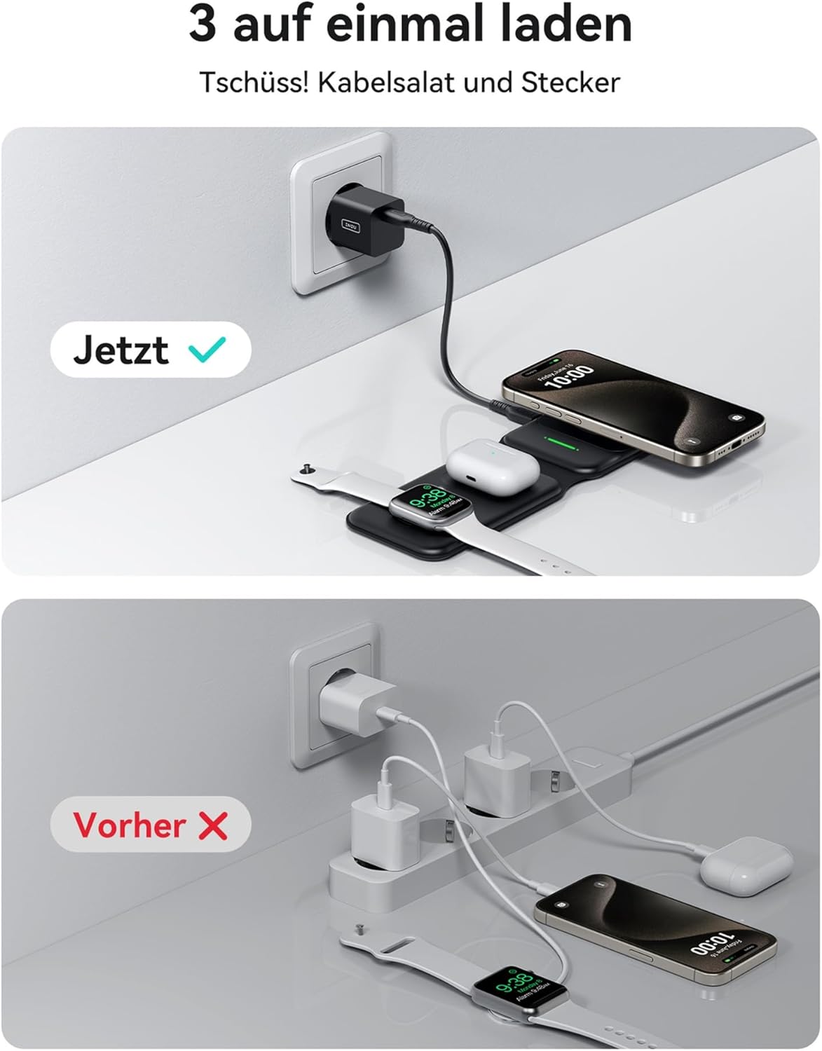 INIU 15W MagSafe Ladestation 3 in 1, Faltbares Wireless Charger für Iphone  (mit 20W Adapter und USB-C-Kabel)