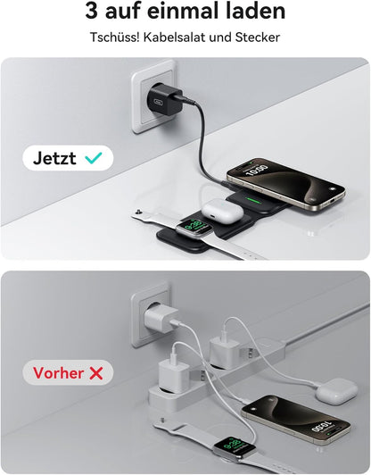 INIU 15W MagSafe Ladestation 3 in 1, Faltbares Wireless Charger für Iphone  (mit 20W Adapter und USB-C-Kabel)