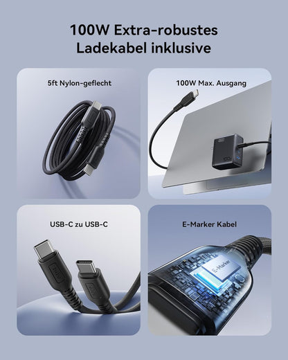 INIU USB C Ladegerät, 100W 3-Port Laptop Schnellladegerät mit USB C Mehrfach Netzteil