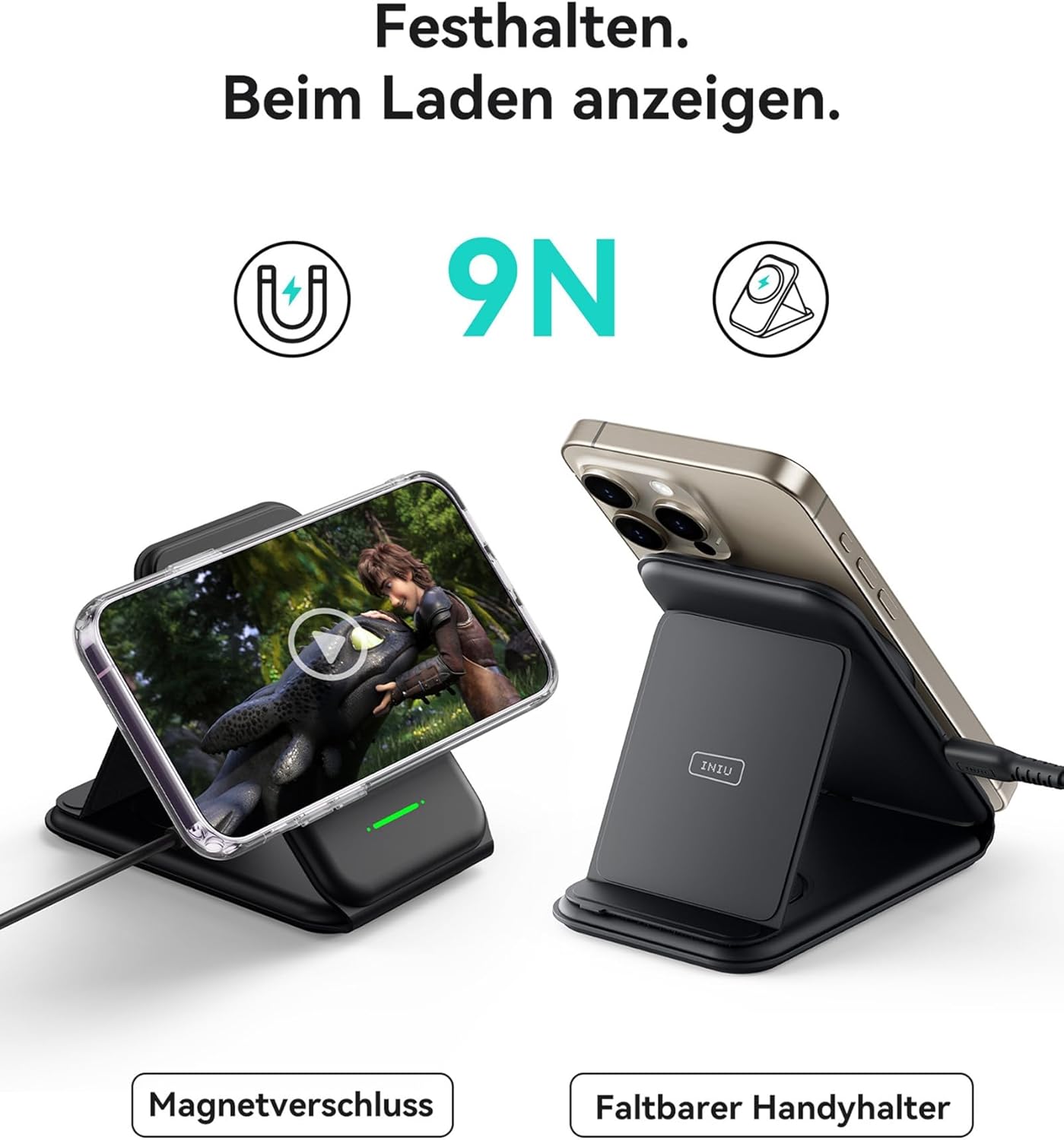 INIU 15W MagSafe Ladestation 3 in 1, Faltbares Wireless Charger für Iphone  (mit 20W Adapter und USB-C-Kabel)