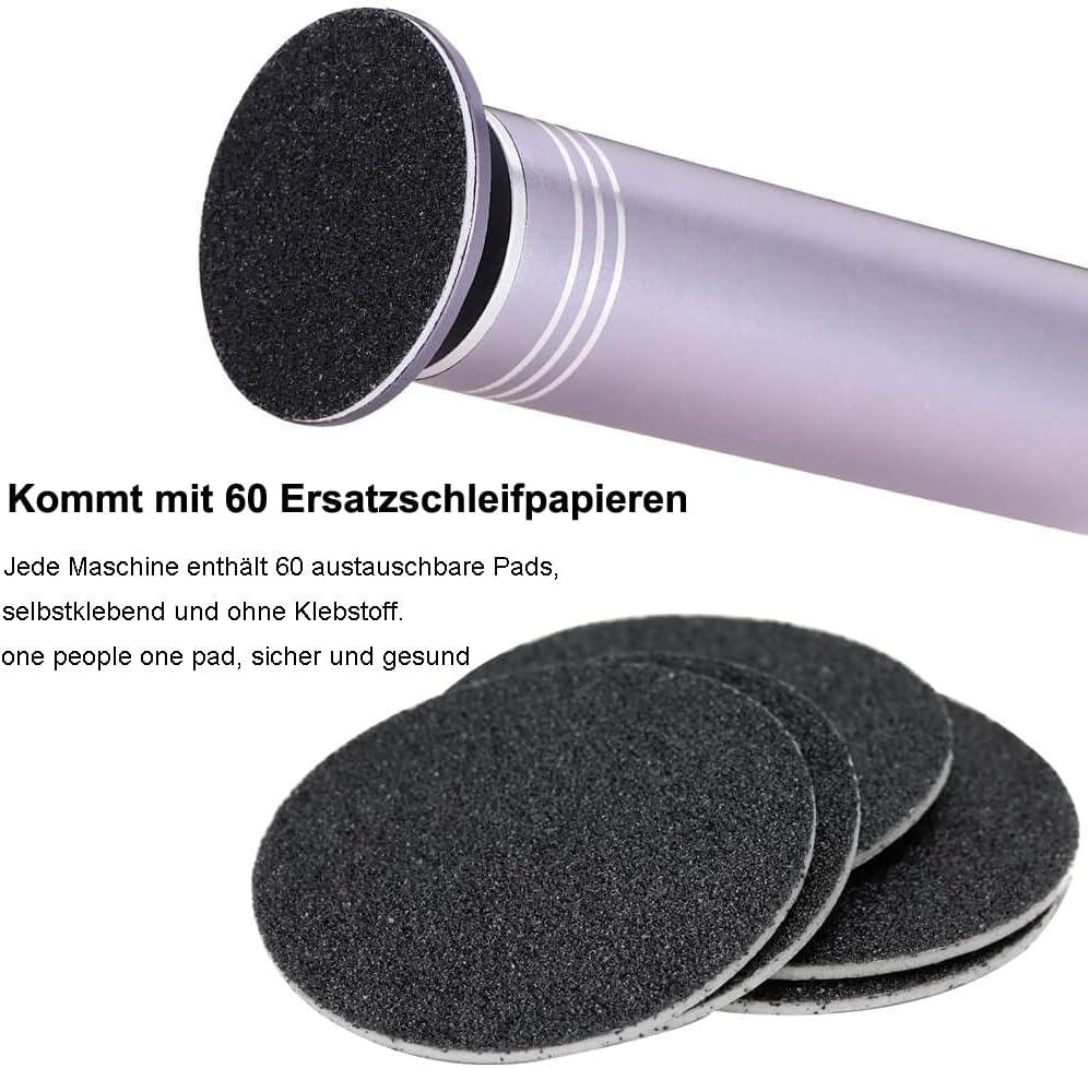I.B.N Store Elektrische Hornhautentferner Pediküre Fußfeile mit 60 St Schleifkissen (Lila)