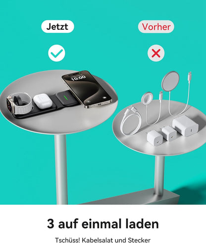INIU 15W MagSafe Ladestation 3 in 1, Faltbares Wireless Charger für Iphone  (mit 20W Adapter und USB-C-Kabel)