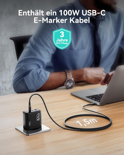 INIU USB C Ladegerät, 100W 3-Port Laptop Schnellladegerät mit USB C Mehrfach Netzteil