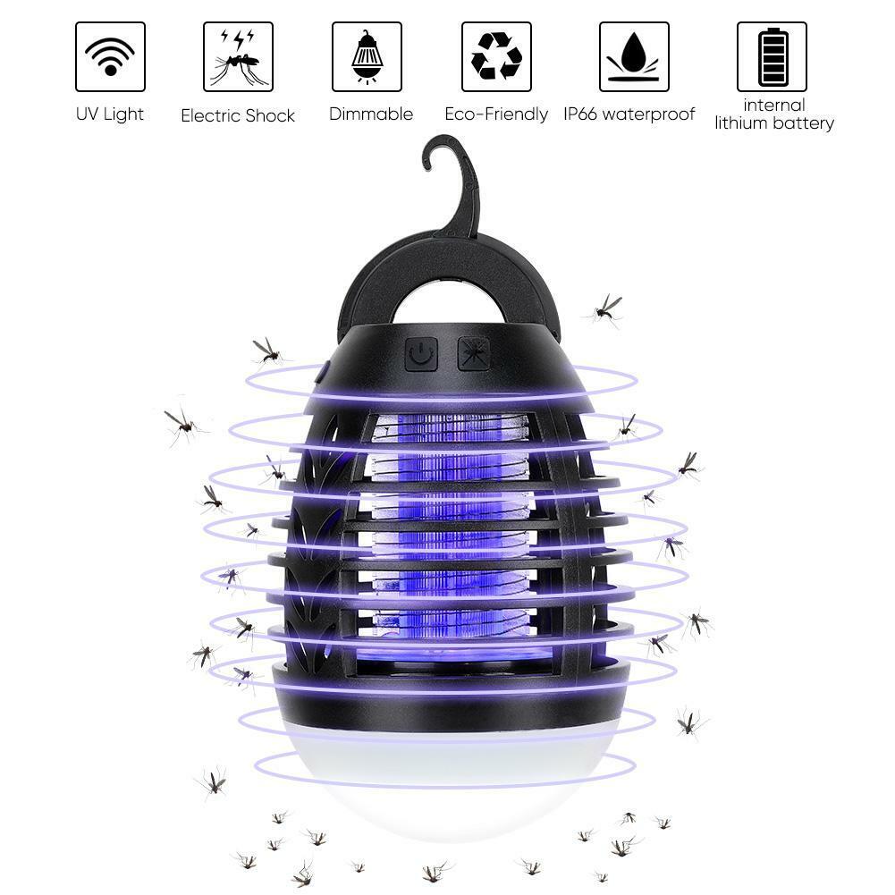 Elektrischer Insektenvernichter 2 in 1 Campinglampe Moskitofalle Wasserdichte UV-Moskitolampe Wiederaufladbare USB-Insektenlampe für Innenbeleuchtung und LED Moskito Killer Insektenvernichter Lampe Mückenfalle Campinglampe