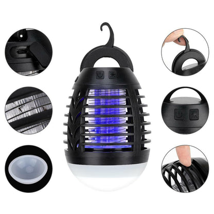 Elektrischer Insektenvernichter 2 in 1 Campinglampe Moskitofalle Wasserdichte UV-Moskitolampe Wiederaufladbare USB-Insektenlampe für Innenbeleuchtung und LED Moskito Killer Insektenvernichter Lampe Mückenfalle Campinglampe