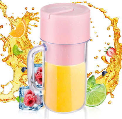 Irishom Smoothie Maker, batteur sur socle avec 6 cuillères à café, support USB Wiederaufladbar et 340ML Kapazität, Geeignet pour les familles, le camping et le sport (Rosa)