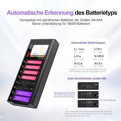 ISDT N8 8-Fach Schnellladegerät für AA/AAA Batterien mit LCD-Display,Analysefunktion