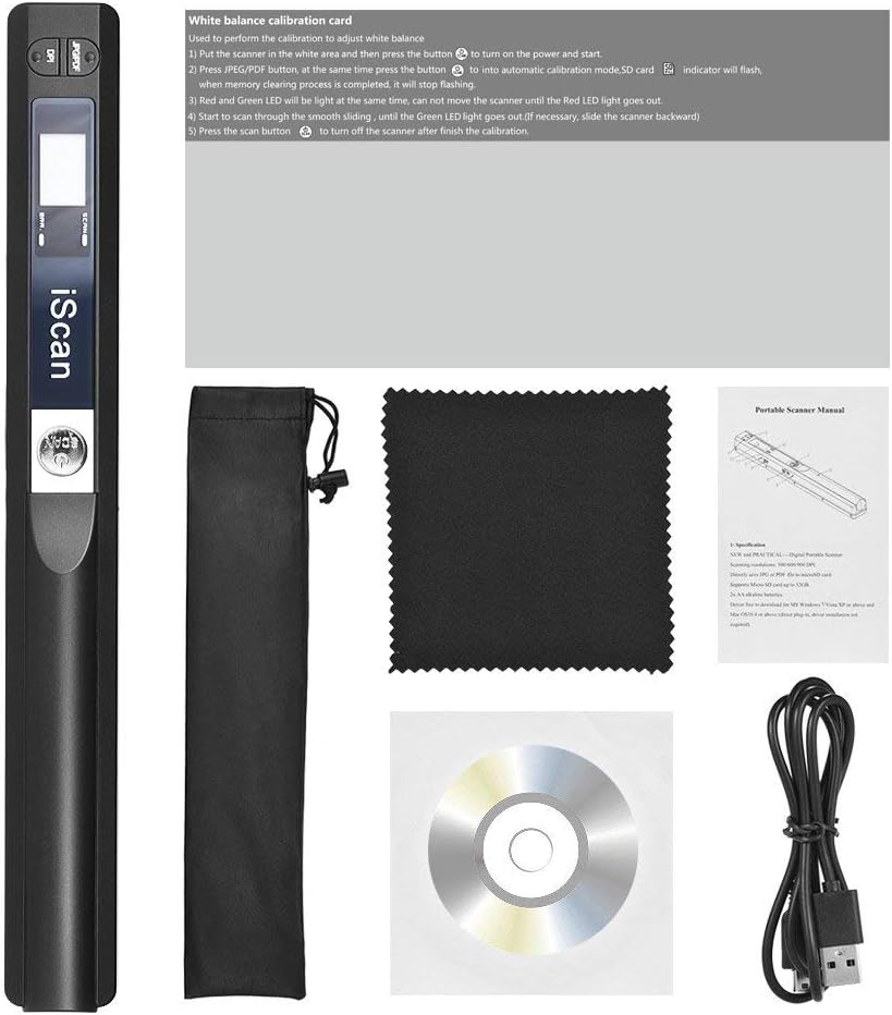 iScan Stab Tragbarer Scanner Dokument A4 Scanner 900DPI JPG/PDF (Schwarz)
