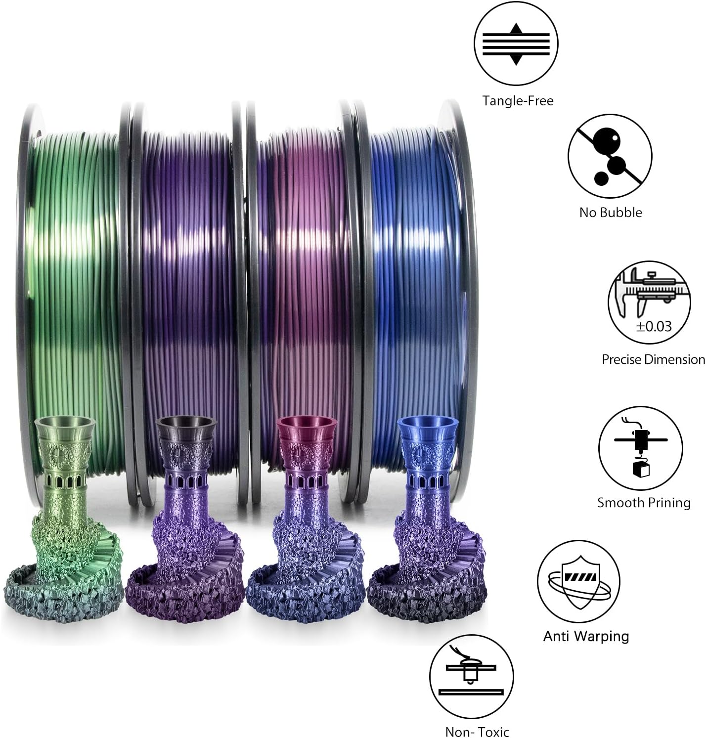iSANMATE Silk Drucker Filament 1.75 PLA Set, Multicolor Gradient PLA 3D 250 x 4 Spule (2.2 LBS)