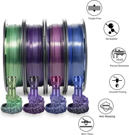 iSANMATE Silk Drucker Filament 1.75 PLA Set, Multicolor Gradient PLA 3D 250 x 4 Spule (2.2 LBS)