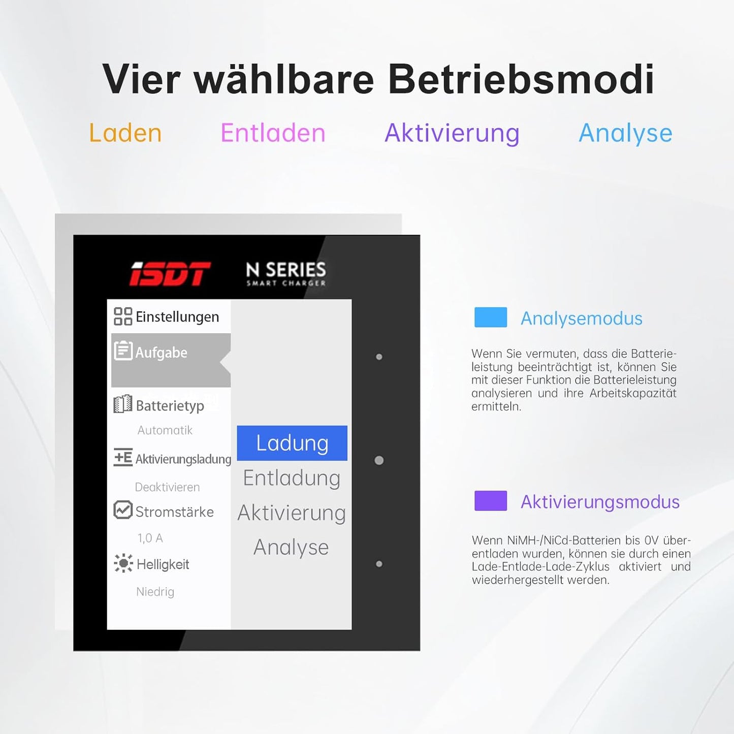 ISDT N8 8-Fach Schnellladegerät für AA/AAA Batterien mit LCD-Display,Analysefunktion