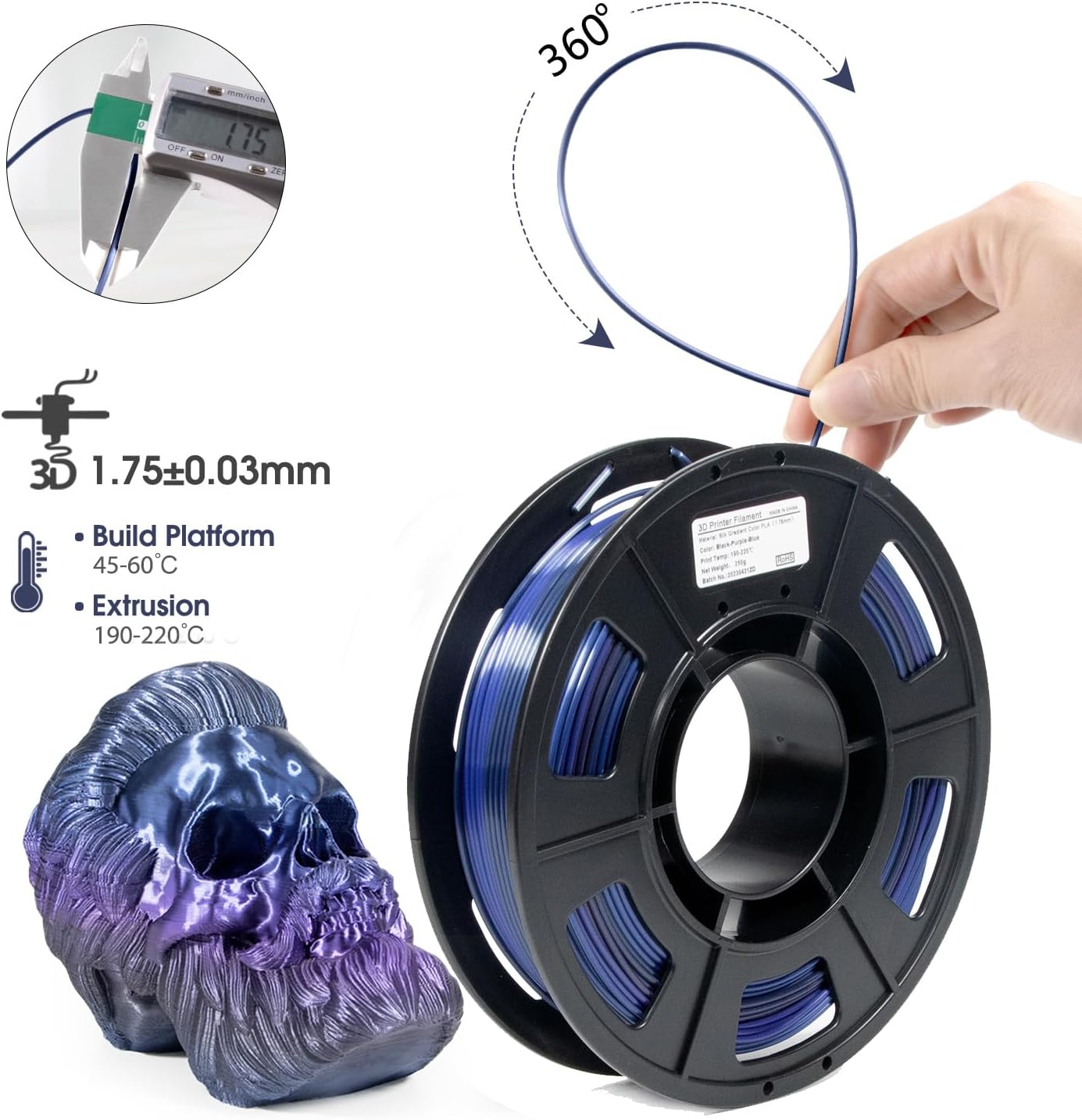 iSANMATE Silk Drucker Filament 1.75 PLA Set, Multicolor Gradient PLA 3D 250 x 4 Spule (2.2 LBS)