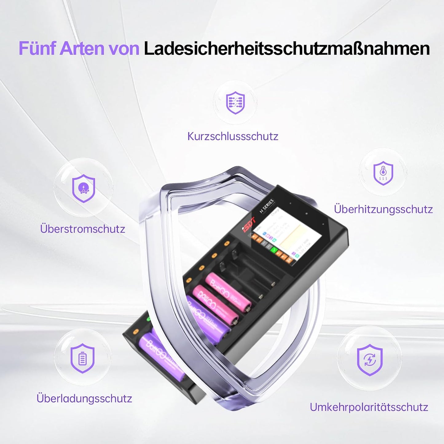 ISDT N8 8-Fach Schnellladegerät für AA/AAA Batterien mit LCD-Display,Analysefunktion