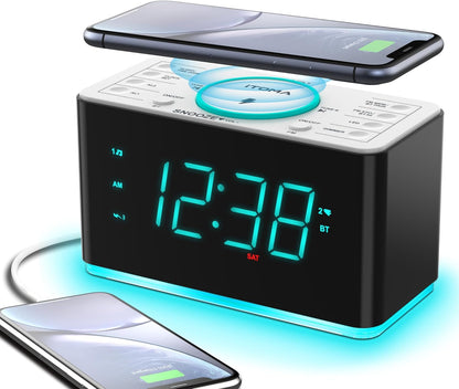 iTOMA Radiowecker,15 Watt  Bluetooth, Dual-Alarm, Snooze, Dimmer, 1,4-Zoll LED-Nachtlicht