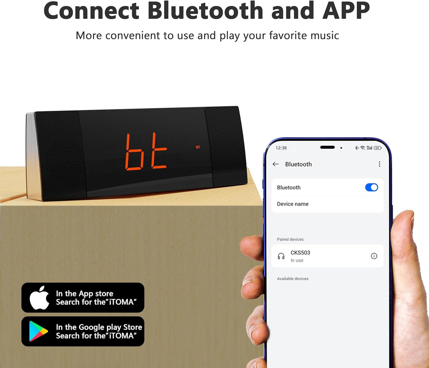 iTOMA Radiowecker mit APP-Steuerung, Bluetooth, UKW-Radio, Dual-Wecker CKS503